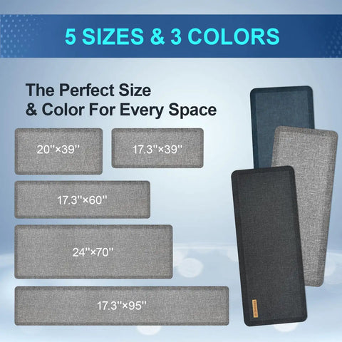 Various sizes and colors of No Slip 0.875 Inch Thick Anti Fatigue Kitchen Floor Mat, Ergonomic Comfort Standing Mat, Durable Waterproof Kitchen Runner For Home Office Laundry Garage, Light Gray 17.3 By 39 Inches.