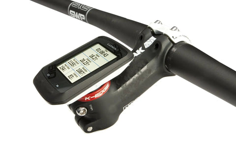 Gravity Top Cap Bicycle Computer Mount For Garmin Replace Your Headset Cap For Front Of Nose Garmin Display On Downhill Enduro Rides Ultra Sturdy Stem Mount Keeps Readout Right Up Front, showing Garmin device mounted on bike handlebars.