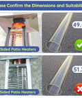 Replacement Glass Tube For Four Sided Pyramid Patio Heaters 49 Point 5 Inches Tall And 4 Inches Diameter compatibility check