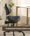 Pneumatic Swivel Saddle Chair With Wheels For Hair Stylists Dentists Hygienists And Spa Pros Ergonomic Back Support