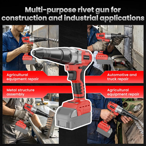 Heavy Duty Brushless Cordless Rivet Gun Compatible With Milwaukee M18 Batteries for automotive and jobsite tasks in action.