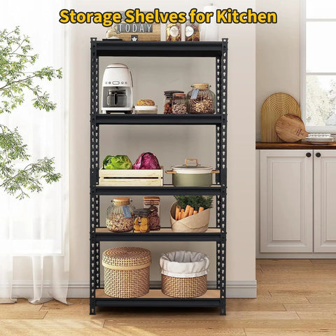 Heavy Duty Five Tier Metal Shelving Unit 48 By 24 By 72 Inches Industrial Storage Rack for kitchen storage and organization.