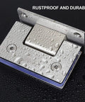Stainless Soft Close Shower Door Hinge with water droplets, part of Soft Close Shower Door Hinges Set Stainless Steel 2 Pack 90 Degree Frameless Glass Clamp For 8 To 10mm Thick Glass Wall Mount Two Way Bathroom Hardware Rust Resistant.