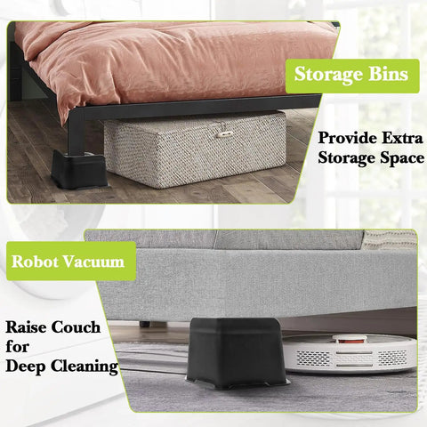 Heavy Duty Bed Riser Set 2 3 4 6 8 Inches Oversized Furniture Risers lifting bed and couch for storage and cleaning