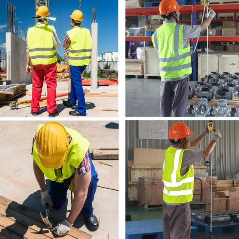 Workers wearing 10 Pack XL Yellow High Visibility Reflective Safety Vests Class 2 for Traffic Construction Industrial Jobs