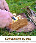 Person using 4 Piece Jute Flame Starters Quick Ignition Reusable Outdoor Fire Starters on wooden surface outdoors