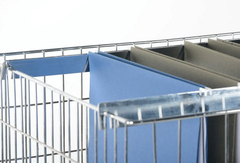 Inside view of Heavy Duty Steel Mail Cart For Hospital Nursing Units With Quiet Roller Casters showing blue and green folders.