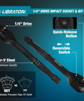 90 tooth ratchet from 71 Piece 1/4 Inch Impact Socket Set With SAE And Metric Sockets, featuring reversible switch and quick-release