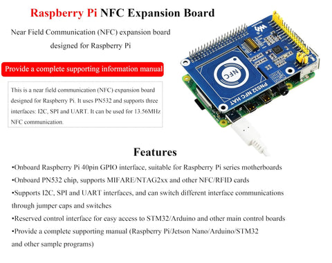 NFC HAT For Raspberry Pi 5 4B 3B Plus 3B 2B A Plus Zero W WH Zero 2W Pico Pico 2W With PN532 Chip on expansion board.