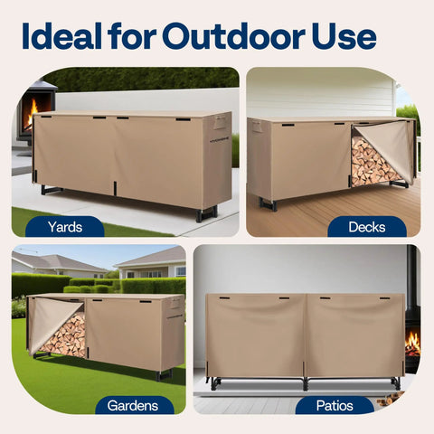 Eight Foot Heavy Duty Firewood Rack With Weather Shield Cover, Rock Solid Steel Frame Backyard Log Storage Holder, Brown Finish For Yard Or Patio, Built Like A Tank To Handle Daily Wear And Tear