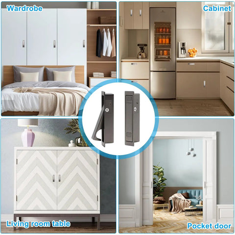 Pocket Door Handle Recessed Press Flush Finger Edge Pull Gun Gray Finish, Low Profile Door Access, Smooth One Hand Operation, Auto Rebound Pop Out Edge Pull, Solid One Piece Construction, 1 Pack on wardrobe cabinet pocket door
