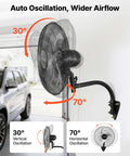 18 Inch Wall Mount Oscillating Fan With 3 Speed Settings, Long Reach Airflow Up To 29.5 Feet, Adjustable Tilt, Industrial Grade