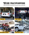 Collage of auto shops using Tuffiom hydraulic tools for DIY, body work, professional garage, and car beauty maintenance.