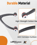 High-strength carbon steel control arm from 12 Piece Front Suspension Control Arm Kit With Polyurethane Bushings For Chevy Silverado 1500 GMC Sierra 1500 Cadillac Escalade Tahoe Suburban Yukon Avalanche 2007 To 2013 Bolt On Upgrade For A Smoother Ride with anti-corrosion surface.
