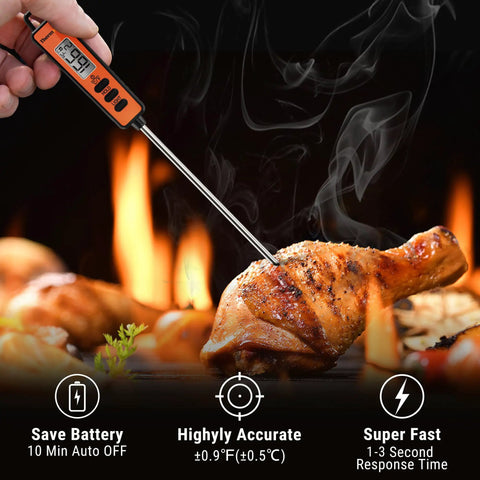 Digital Meat Thermometer For Cooking And Candy Making, Instant Read In 1 To 3 Seconds, 5.3 Inch Long Probe inserted in chicken