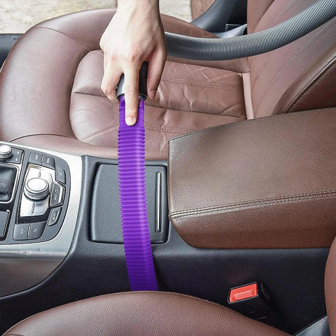 Using Dyson Compatible Dryer Lint Vacuum Attachment Hose, Flexible Dryer Vent Cleaner Kit in car interior, Fits V7-V15 vacuums, Purple.