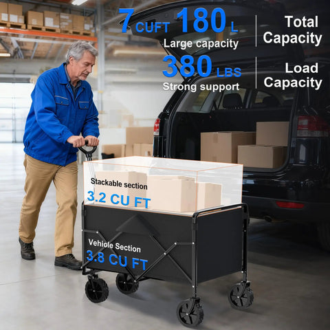 Person using Heavy Duty Collapsible Wagon With 380 Lb Capacity, Folding All Terrain Beach Utility Wagon for transporting boxes