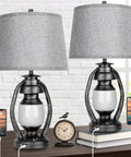 3-Way Dimmable Touch Control Table Lamps Set Of 2 With Cozy Farmhouse Lantern Nightlight, 23 Inch Bedside USB Lamp on desk.