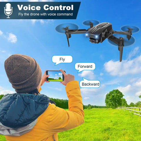Person controlling Mini Drone With Camera For Adults And Kids 1080P HD FPV With 90 Degree Adjustable Lens in a field with voice commands