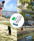Heavy Duty Twelve Foot Lake Roller Weed Cutter And Pond Aquatic Plant Grabber With Lightweight Aluminum Pole, used in various water settings.