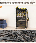 4 Tier Tool Organizer Cart With Magnetic Tool Holder Strip, Heavy Duty Rolling Workshop Cart For Garage, tools neatly organized