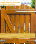 Two Pack 2x4 Door Barricade Brackets securing a wooden gate with heavy-duty carbon steel brackets and 2x4 bar, rust-resistant finish
