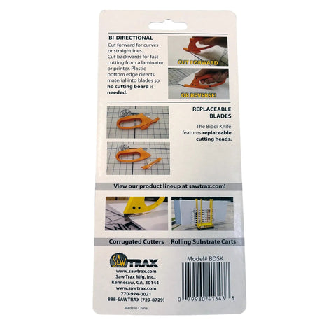 Back packaging of Totally Rock Solid Bi Directional Safety Knife With Slick Retractable Blade And Ergonomic Handle showing features.