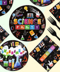 96 Piece Science Party Tableware Set With 24 9 Inch Plates 24 7 Inch Plates 24 Napkins And 24 Forks Durable 350 GSM Disposable Dinnerware