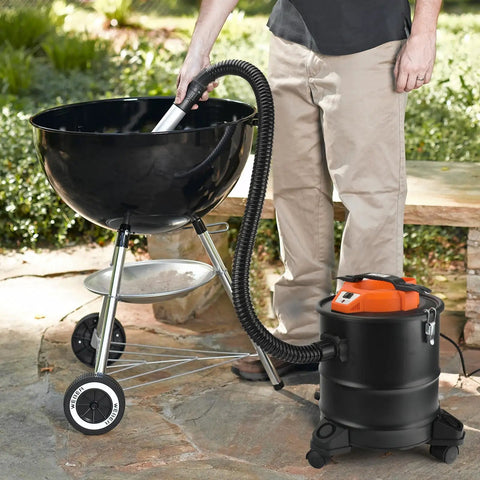Heavy Duty Ash Vacuum For Pellet Stoves With Blower Function, 3.3 Gallon Corded Vacuum Cleaner, HEPA Filter in use with grill