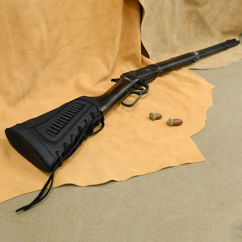 Buffalo Hide Leather Waxed Canvas Recoil Reducing Pad For Buttstock Extension And Cheek Rest With Rifle Shell Holder