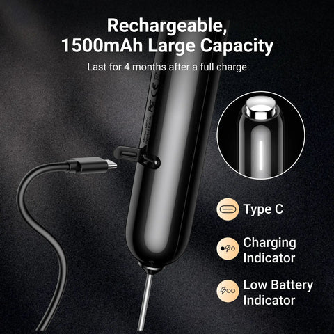 Close-up of a Milk Frother With Variable Speed Rechargeable Wand Detachable Double Whisk Handheld Electric Stirrer with USB-C charging