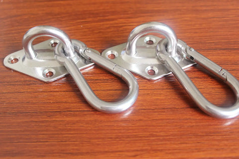 Beefy 1000 Lb Capacity Hammock Hanging Kit With Ultra Durable Stainless Steel Carabiners And Hooks on wooden surface