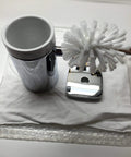 Toilet Brush With Holder Easy Install 16 Inch Chrome Finish Bathroom Accessory With Ceramic Cup And Solid Brass Holder And Durable Nylon Bristles No Fuss For Modern Busy Bathrooms displayed on fabric surface