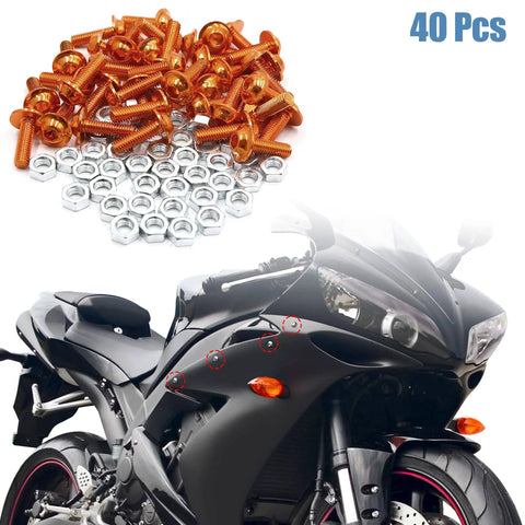 Orange Aluminum Hex Socket Head Bolts Set M6x1 Thread 20mm 40 Pcs Universal Replacement For Motorcycles And Cars Bumpers Mudguards