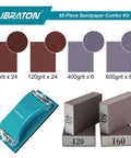 65 Piece Sandpaper Kit For Wood And Metal Finishing With Sanding Block And Sponges showing grit options and holder