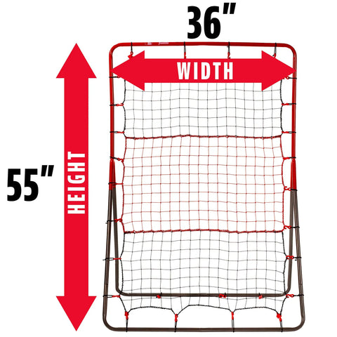Multi Angle Baseball Pitch Return Net With Integrated Strike Zone 55 By 36 Inch Frame, steel frame with rebound net