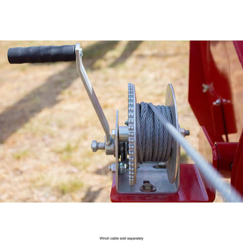 Heavy Duty Brake Winch 1200 Lb Capacity, Rust-Resistant TUFFPLATE Zinc Finish, ergonomic handle, mounting detail, cable spool