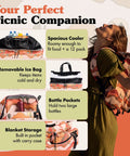 Picnic Backpack For Two With 14 Piece Insulated Cooler Set For Beach, Camping, And Parks with woman using cactus print bag