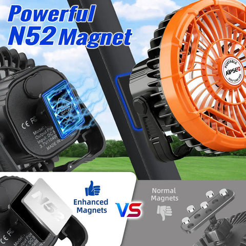 Magnetic Golf Cart Fan With Rechargeable Portable Build And Top Notch Airflow To Keep You Crisp Out On The Links showing N52 magnet strength.