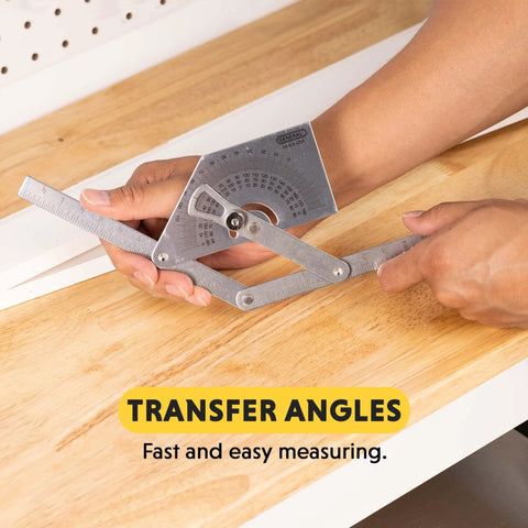 Stainless Steel Protractor And Angle Finder 0 To 180 Degrees For Inside Outside And Sloped Angles, Four Piece Design In Use