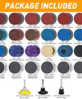 Package of 172 Pack 2 Inch Die Grinder Sanding Discs With One Quarter Inch Roll Lock Quick Change System shown with various grit options.