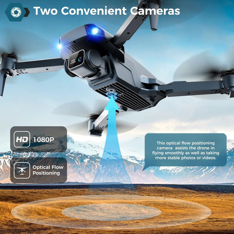 1080P FPV Drone With Camera For Kids And Adults, One Key Takeoff And Landing, shown with optical flow positioning feature