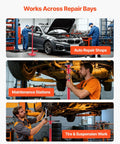 Heavy Duty Underhoist Stand For Vehicle Lifts, 1,653 Lb Capacity, Two Wheels, Adjustable Height From 51.97 To 80 Inches in use