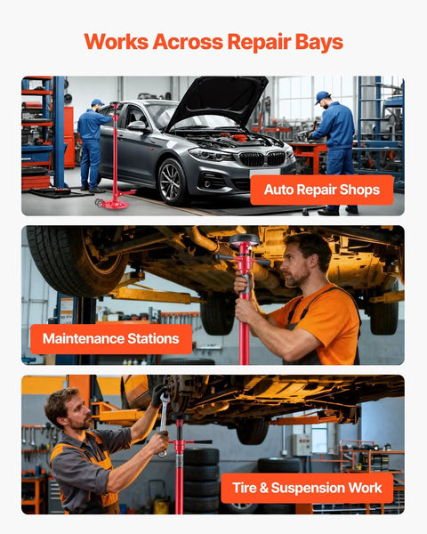 Heavy Duty Underhoist Stand For Vehicle Lifts, 1,653 Lb Capacity, Two Wheels, Adjustable Height From 51.97 To 80 Inches in use