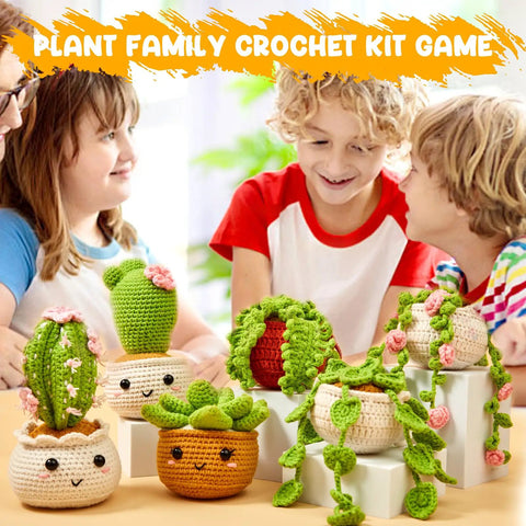 Children enjoying using Beginner Crochet Kit For Amigurumi And Plant Plushies, All-In-One Starter Set With Step-By-Step Video Guides