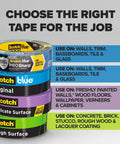 Choose the right tape for the job chart with varieties including rough surface, delicate surface, and original.