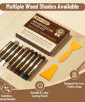 9 Color Wood Filler Sticks And Repair Crayons For Furniture And Floors No Sweat Go To Scratch Fix Kit With Scrapers displayed on wood surface.