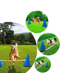 Dog Agility Training Equipment Obstacle Course With Adjustable Ladder Durable Plastic Cones And Wooden Rungs Colorful Blue And Yellow Totally Great For Small To Large Dogs Obedience Coordination And Fitness Practice with dogs jumping in park