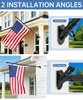 Flag Pole Kit With 3x5 USA Flag 6Ft Heavy Duty Steel Tangle Free Flagpole displayed at 45 and 90-degree angles on house.