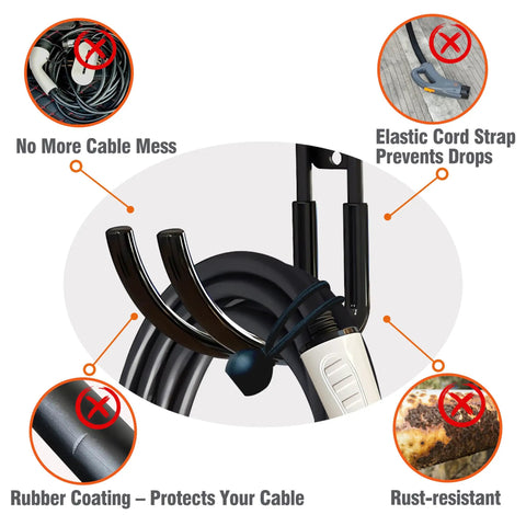 Straight Up Solid Heavy Duty J Hook EV Charger Holder Wall Mount Keep Those Electric Vehicle Cords Neat As A Pin With This Durable Rubber Coated 2 Pack Cord Organizer For Your Garage